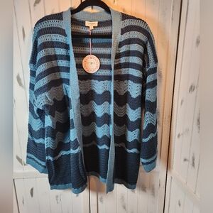 Umgee Colorblock Crochet Open Cardigan